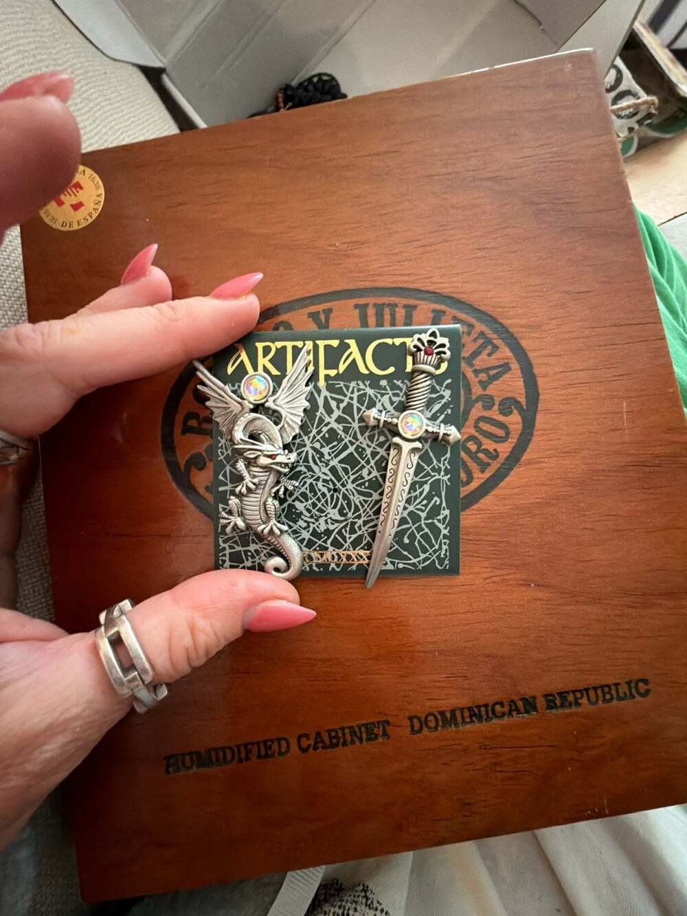 Vintage JJ Jonette Artifacts Pewter Dragon and Sword Pin Set